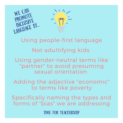 The Terms We Use Matter: Part 2. The second post on using inclusive language to create thriving class cultures for learning. For concrete examples of terms to use, read the Time for Teachership blog post by Lindsay Lyons. Grab one of my #teacherfreebies for a quick reference sheet to remember key ideas. For more educational equity & teacher tips, sign up for weekly emails at bit.ly/lindsayletter 