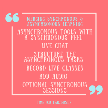 Live Classes or Asynchronous Tasks: The Best of Both. Want more flexibility than live classes OR asynchronous tasks? These ideas work around the limitations of each & find the best of both. Get free weekly templates too. Check out the blog post by Lindsay Lyons for Time for Teachership.  For more tips and #teacherfreebies, sign up for weekly emails at bit.ly/lindsayletter    #teachinginspiration