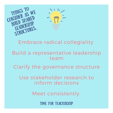 Setting Up Structures of Shared Leadership. What are the research-based mechanisms leaders can implement to sustainably strive for equity? Check out the Time for Teachership blog post, and get one of my #teacherfreebies with guiding questions to consider as you get started. For more tips on educational equity, sign up for weekly emails at bit.ly/lindsayletter 