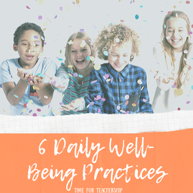 6 daily well-being practices. Use this free printable tracker to help you combat teacher burnout and do some self-care. In line with #teacher5aday and “5 to Thrive” from Rachel Hollis, this post lists what I do to decrease stress, increase productivity, and strive to be my best self each day. Check out the blog post by Lindsay Lyons for Time for Teachership. Scroll to the bottom to get the free printable tracker. Sign up for more weekly tips at bit.ly/letterfromlindsay