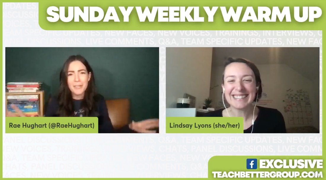 Screenshot of Lindsay on TeachBetter's Sunday Weekly WarmUp Show